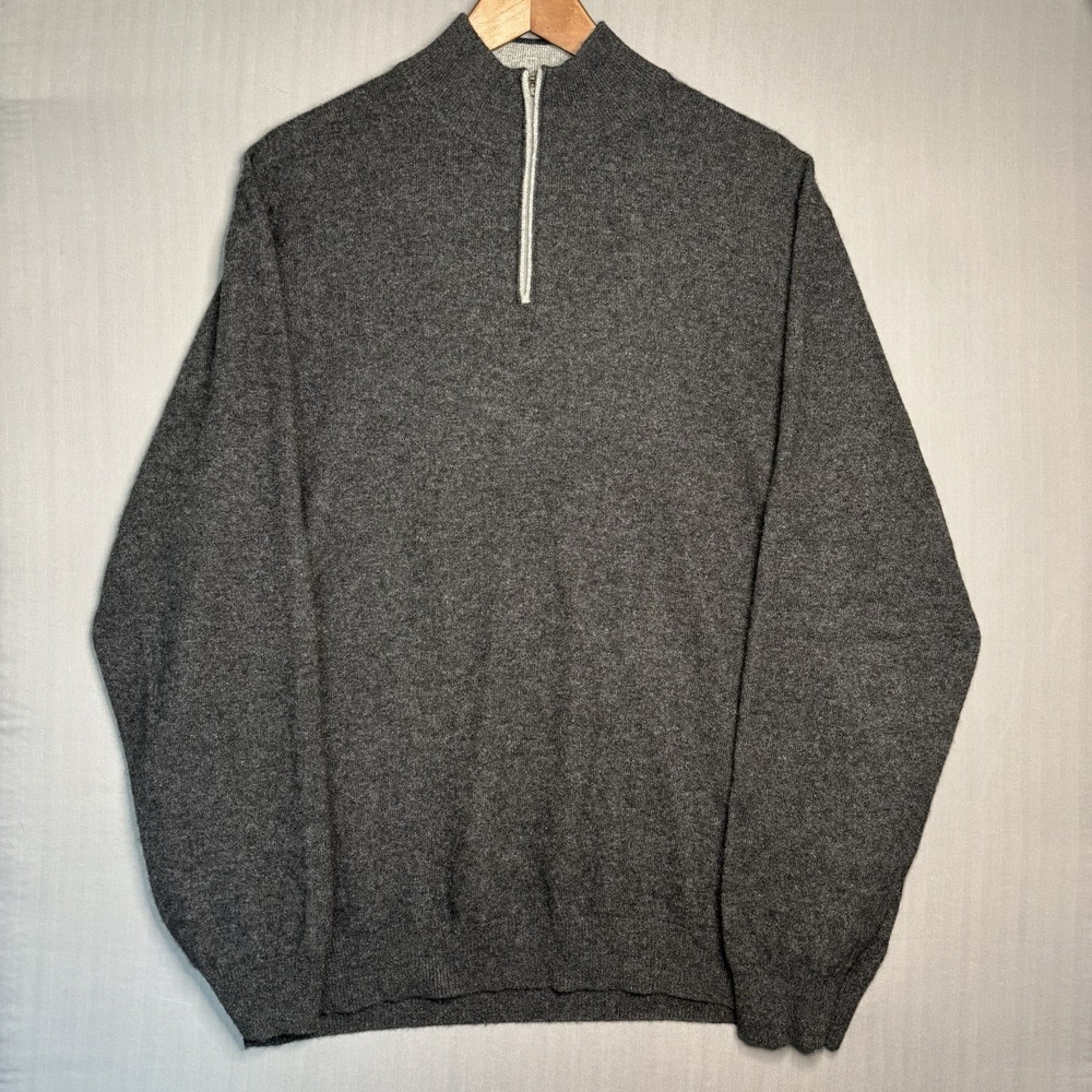 Club Room Cashmere Sweater Mens XL Gray 1/4 Zip Pullover 100% Cashmere 2-Ply